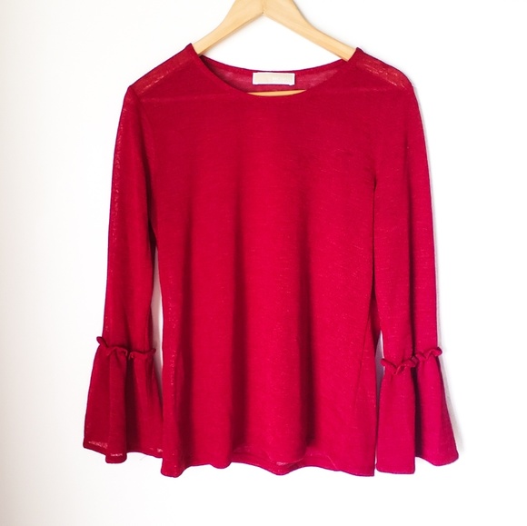 Michael Kors Tops - Michael Kors | Sheer Bell Sleeve Red Blouse Top